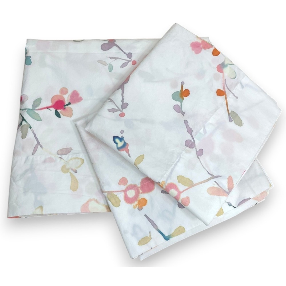 Annie Selke Pine Cone Hill Watercolor Floral King Flat Sheet 2 King Pillowcases